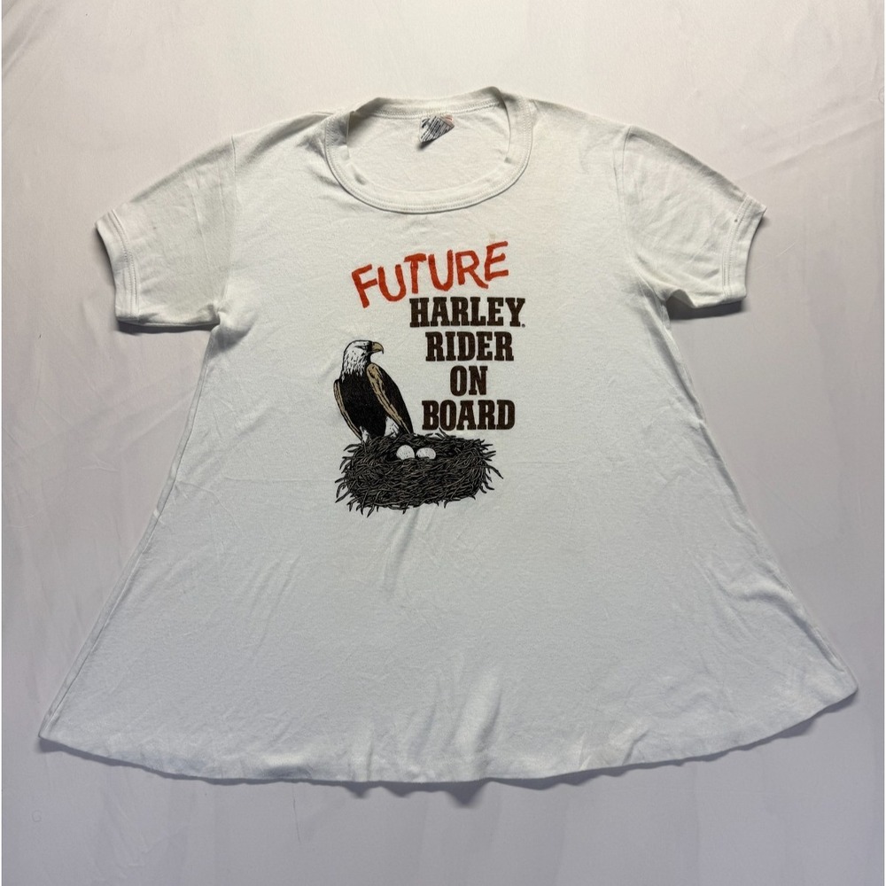 Vintage DG Sportswear T Shirt Womens Medium White Future Harley Rider On Board